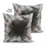 Çift Taraflı Siyah Zemin Üzerinde Beyaz Yaprak Desenli Süet Yastık Kırlent Kılıfı Realhomes