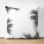 Çift Taraflı Beyaz Zemin Üzerinde Siyah Yaprak Desenli Süet Yastık Kırlent Kılıfı Realhomes