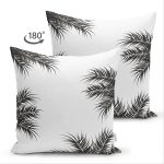 Çift Taraflı Beyaz Zemin Üzerinde Siyah Yaprak Desenli Süet Yastık Kırlent Kılıfı Realhomes