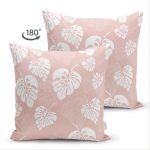 - Suet-K-8447-Gorsel2 - Realhomes Çift Taraflı Pastel Zeminli Beyaz Yaprak Desenli Dijital Baskılı Modern Süet Yastık Kırlent Kılıfı Realhomes