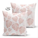 - Suet-K-8448-Gorsel2 - Realhomes  Çift Taraflı Pastel Zeminli Beyaz Yaprak Desenli Dijital Baskılı Modern Süet Yastık Kırlent Kılıfı Realhomes