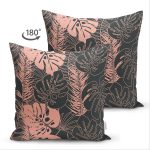 - Suet-K-8449-Gorsel2 - Realhomes  Çift Taraflı Siyah Zemin Üzerinde Pastel Renkli Yaprak Desenli Modern Süet Yastık Kırlent Kılıfı Realhomes