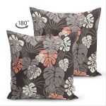 Çift Taraflı Siyah Zeminli Renkli Yaprak Desenli Dijital Baskılı Modern Süet Yastık Kırlent Kılıfı Realhomes
