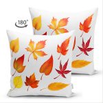 - Suet-K-8455-Gorsel2 - Realhomes Çift Taraflı Beyaz Zemin Üzerinde Renki Sonbahar Yaprak Desenli Modern Süet Yastık Kırlent Kılıfı Realhomes