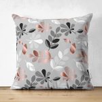 Çift Taraflı Pastel Zemin Üzerinde Yaprak Desenli Dijital Baskılı Modern Süet Yastık Kırlent Kılıfı Realhomes