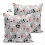 Çift Taraflı Pastel Zemin Üzerinde Yaprak Desenli Dijital Baskılı Modern Süet Yastık Kırlent Kılıfı Realhomes