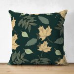 - Suet-K-8458-Gorsel1 - Realhomes Çift Taraflı Siyah Zemin Üzerinde Yaprak Desenli Dijital Baskılı Modern Süet Yastık Kırlent Kılıfı Realhomes