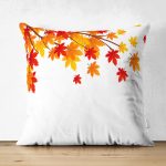 Çift Taraflı Beyaz Zemin Üzerinde Sonbahar Temalı Yaprak Desenli Süet Yastık Kırlent Kılıfı Realhomes