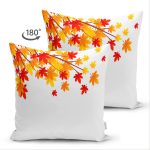 Çift Taraflı Beyaz Zemin Üzerinde Sonbahar Temalı Yaprak Desenli Süet Yastık Kırlent Kılıfı Realhomes
