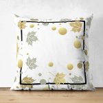 Çift Taraflı Beyaz Zemin Üzerinde Geometrik Desenli Yaprak Motifli Süet Yastık Kırlent Kılıfı Realhomes