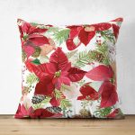 - Suet-K-8462-Gorsel1 - Realhomes  Çift Taraflı Beyaz Zeminli Renkli Yaprak Desenli Dijital Baskılı Modern Süet Yastık Kırlent Kılıfı Realhomes