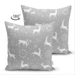 Çift Taraflı Gri Zemin Üzerinde Geyik Desenli Dijital Baskılı Modern Süet Yastık Kırlent Kılıfı Realhomes