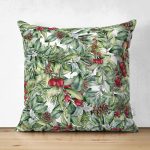 - Suet-K-8467-Gorsel1 - Realhomes Çift Taraflı Beyaz Zemin Üzerinde Yaprak Desenli Kiraz Motifli Modern Süet Yastık Kırlent Kılıfı Realhomes