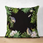 - Suet-K-8470-Gorsel1 - Realhomes Çift Taraflı Siyah Zemin Üzerinde Yaprak Desenli Dijital Baskılı Modern Süet Yastık Kırlent Kılıfı Realhomes