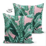 Çift Taraflı Pastel Zeminli Yeşil Yaprak Desenli Dijital Baskılı Modern Süet Yastık Kırlent Kılıfı Realhomes