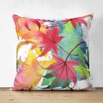 - Suet-K-8473-Gorsel1 - Realhomes Çift Taraflı Beyaz Zeminli Renkli Yaprak Desenli Dijital Baskılı Modern Süet Yastık Kırlent Kılıfı Realhomes