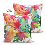 - Suet-K-8473-Gorsel2 - Realhomes Çift Taraflı Beyaz Zeminli Renkli Yaprak Desenli Dijital Baskılı Modern Süet Yastık Kırlent Kılıfı Realhomes