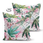 - Suet-K-8477-Gorsel2 - Realhomes Çift Taraflı Beyaz Zemin Üzerinde Yeşil Yaprak Desenli Süet Yastık Kırlent Kılıfı Realhomes