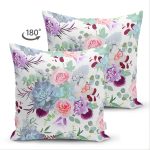 - Suet-K-8479-Gorsel2 - Realhomes Çift Taraflı Beyaz Zemin Üzerinde Rengarenk Çiçek Desenli Süet Yastık Kırlent Kılıfı Realhomes