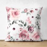 - Suet-K-8481-Gorsel1 - Realhomes Çift Taraflı Beyaz Zemin Üzerinde Rengarenk Çiçek Desenli Süet Yastık Kırlent Kılıfı Realhomes