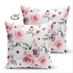 - Suet-K-8481-Gorsel2 - Realhomes Çift Taraflı Beyaz Zemin Üzerinde Rengarenk Çiçek Desenli Süet Yastık Kırlent Kılıfı Realhomes