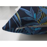 Çift Taraflı Siyah Zemin Üzerinde Gold Detaylı Mavi Yaprak Desenli Süet Yastık Kırlent Kılıfı Realhomes