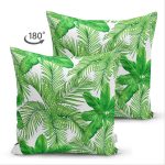 Çift Taraflı Beyaz Zemin Üzerinde Yeşil Yaprak Desenli Süet Yastık Kırlent Kılıfı Realhomes