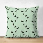 Çift Taraflı Renkli Zeminli Siyah Flamingo Desenli Dijital Baskılı Modern Süet Yastık Kırlent Kılıfı Realhomes