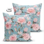 Çift Taraflı Rengarenk Zemin Üzerinde Çiçek Desenli Dijital Baskılı Modern Süet Yastık Kırlent Kılıfı Realhomes