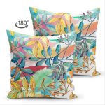 - Suet-K-8492-Gorsel2 - Realhomes Çift Taraflı Beyaz Zeminli Renkli Yaprak Desenli Dijital Baskılı Modern Süet Yastık Kırlent Kılıfı Realhomes