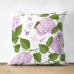- Suet-K-8493-Gorsel1 - Realhomes  Çift Taraflı Beyaz Zemin Üzerinde Yeşil Yapraklı Çiçek Desenli Modern Süet Yastık Kırlent Kılıfı Realhomes
