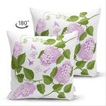 - Suet-K-8493-Gorsel2 - Realhomes  Çift Taraflı Beyaz Zemin Üzerinde Yeşil Yapraklı Çiçek Desenli Modern Süet Yastık Kırlent Kılıfı Realhomes