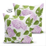 Çift Taraflı Beyaz Zemin Üzerinde Yeşil Yapraklı Çiçek Desenli Modern Süet Yastık Kırlent Kılıfı Realhomes