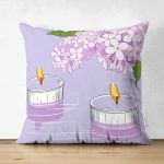 Çift Taraflı Rengarenk Zemin Üzerinde Mum Desenli Çiçek Motifli Modern Süet Yastık Kırlent Kılıfı Realhomes