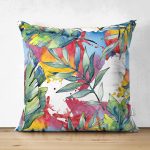 Çift Taraflı Beyaz Zemin Üzerinde Yaprak Desenli Dijital Baskılı Modern Süet Yastık Kırlent Kılıfı Realhomes