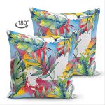 Çift Taraflı Beyaz Zemin Üzerinde Yaprak Desenli Dijital Baskılı Modern Süet Yastık Kırlent Kılıfı Realhomes