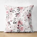 - Suet-K-8500-Gorsel1 - Realhomes Çift Taraflı Beyaz Zemin Üzerinde Rengarenk Çiçek Desenli Süet Yastık Kırlent Kılıfı Realhomes