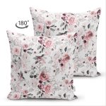 - Suet-K-8500-Gorsel2 - Realhomes Çift Taraflı Beyaz Zemin Üzerinde Rengarenk Çiçek Desenli Süet Yastık Kırlent Kılıfı Realhomes