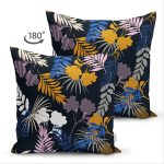 Çift Taraflı Siyah Zeminli Renkli Yaprak Desenli Dijital Baskılı Modern Süet Yastık Kırlent Kılıfı Realhomes
