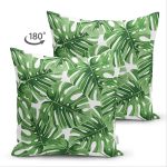 - Suet-K-8502-Gorsel2 - Realhomes Çift Taraflı Beyaz Zemin Üzerinde Yeşil Yaprak Desenli Süet Yastık Kırlent Kılıfı Realhomes
