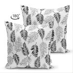 Çift Taraflı Beyaz Zemin Üzerinde Siyah Yaprak Desenli Süet Yastık Kırlent Kılıfı Realhomes