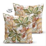 Çift Taraflı Beyaz Zeminli Sonbahar Yaprak Desenli Dijital Baskılı Modern Süet Yastık Kırlent Kılıfı Realhomes