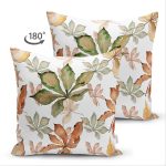 Çift Taraflı Beyaz Zeminli Sonbahar Yaprak Desenli Dijital Baskılı Modern Süet Yastık Kırlent Kılıfı Realhomes