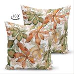 Çift Taraflı Beyaz Zeminli Sonbahar Yaprak Desenli Dijital Baskılı Modern Süet Yastık Kırlent Kılıfı Realhomes
