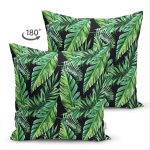 Çift Taraflı Siyah Zemin Üzerinde Yaprak Desenli Dijital Baskılı Modern Süet Yastık Kırlent Kılıfı Realhomes