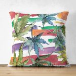 Çift Taraflı Beyaz Zemin Üzerinde Renkli Çizgili Dijital Baskılı Modern Süet Yastık Kırlent Kılıfı Realhomes