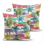 Çift Taraflı Beyaz Zemin Üzerinde Renkli Çizgili Dijital Baskılı Modern Süet Yastık Kırlent Kılıfı Realhomes