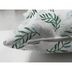 Çift Taraflı Beyaz Zemin Üzerinde Yeşil Yaprak Desenli Süet Yastık Kırlent Kılıfı Realhomes