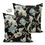 - Suet-K-8514-Gorsel2 - Realhomes Çift Taraflı Siyah Zemin Üzerinde Rengarenk Çiçek Desenli Süet Yastık Kırlent Kılıfı Realhomes