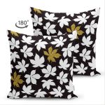 - Suet-K-8517-Gorsel2 - Realhomes Çift Taraflı Siyah Zemin Üzerinde Gold Detaylı Beyaz Çiçek Desenli Süet Yastık Kırlent Kılıfı Realhomes